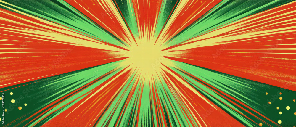 Aufkleber vibrant pop art banner design with halftone rays and striking color contrast for a dynamic look