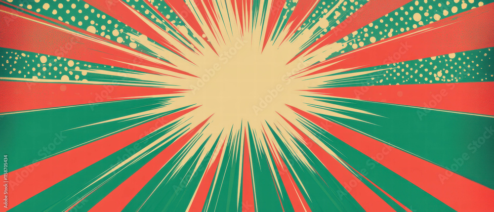 Poster bright and vibrant vector pop art empty banner with halftone effects and ray design