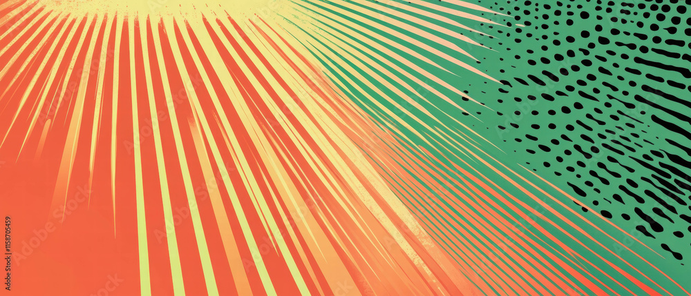 Poster vibrant vector pop art empty banner with halftone effects and colorful rays design