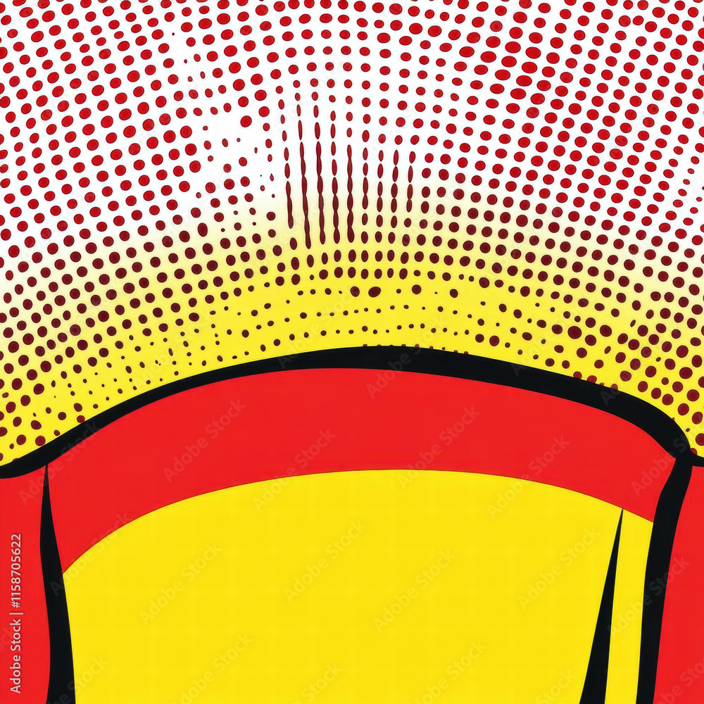 Poster pop art empty banner illustration with halftone rays in yellow and red