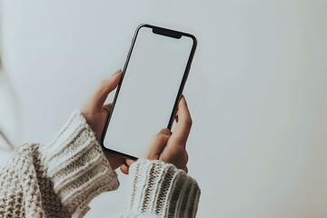 Hands Hold Smartphone with Blank Screen, Displaying Versatile Mobile App Usage, Demonstrating Seamless User Experience, Effortlessly. Modern Technology in Daily Life.