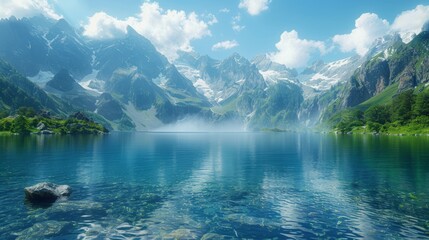Obraz premium body of water between mountains during daytime