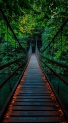Serene Suspension Bridge Surrounded by Lush Greenery and Nature