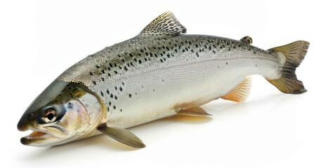 A fresh trout fish displayed on a white background.