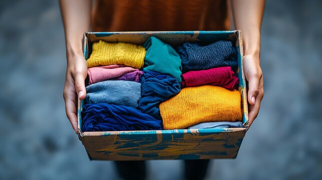 Clothing donation charity event at community center a close-up