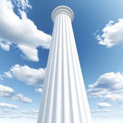 White Column Against Blue Sky with Fluffy Clouds in Daylight