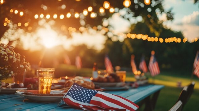 Celebrating independence day with festive backyard barbecue at sunset
