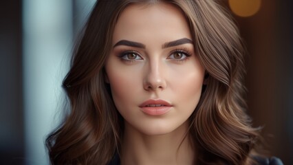 Obraz premium serious brunette face close up