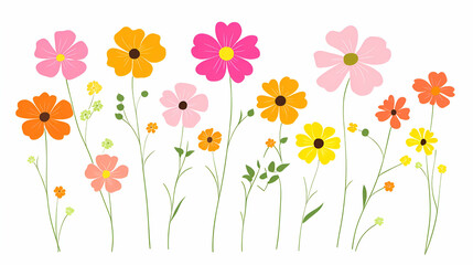 Vibrant Floral Illustration, A Delightful Arrangement of Colorful Flowers Blooming Joyfully on a White Background