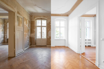 Room before renovation, empty flat interior in old building