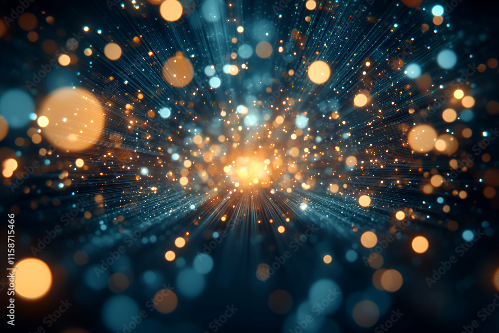 Poster glowing particle burst, a radiant explosion of light and color, creating a dazzling, mesmerizing spe