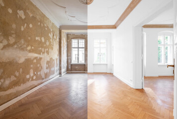 Room before renovation, empty flat interior in old building -