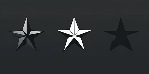 Obraz premium Three Stars, Shades of Gray, White, and Black, Representing Different Levels of Achievement or Status Symbolically. Design Elements in Graphic Art.