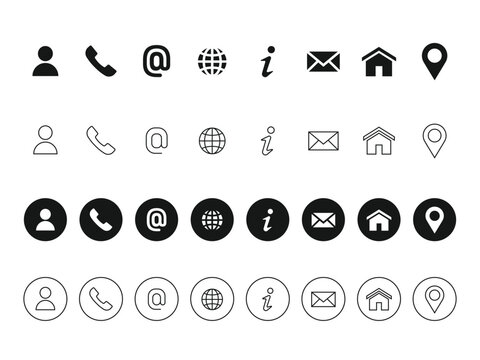 Set of Contact and Business Card Icons Isolated On White Background