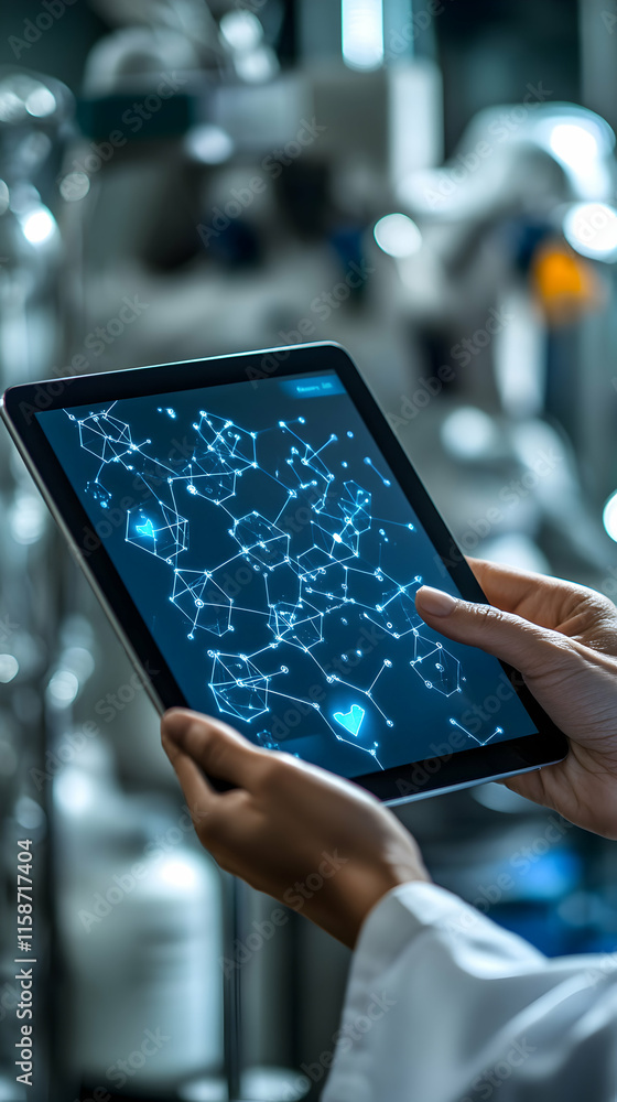 Poster digital network visualization on tablet, exploring complex systems in industrial settings