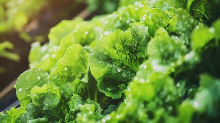 Fresh lettuce, leafy greens, organic produce, crisp vegetables, water droplets, healthy eating, vibrant foliage, farm-to-table, sustainable agriculture, vegan diet