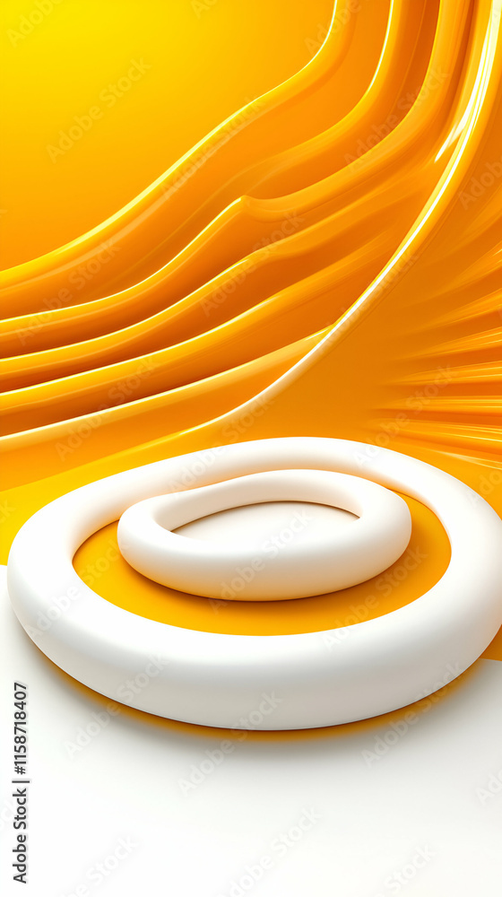 Poster abstract yellow & white swirls, circular forms create a dynamic, modern display of color and shape.