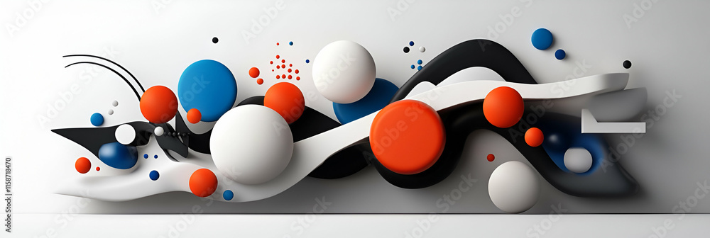 Poster abstract colorful sphere composition, organic forms dance across a white canvas, creating a vibrant 
