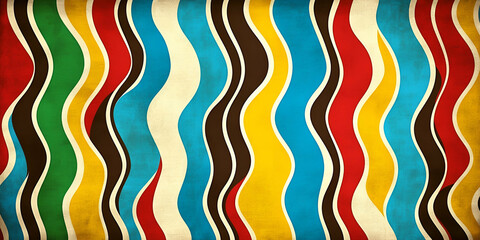 Vibrant Wavy Stripes, Retro Color Pattern Design,  Evoking Nostalgia and Vintage Style.