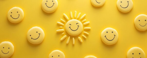 An enthusiastic message welcoming the end of the week on a bright yellow surface with sun and smiley faces adding to the happiness