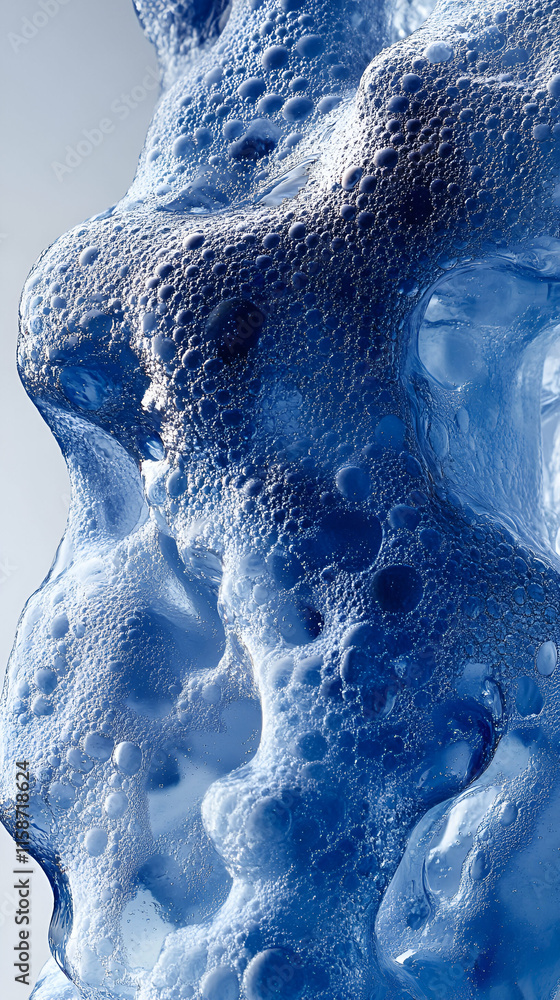 Poster abstract blue foam texture, bubbles rise and create intriguing patterns