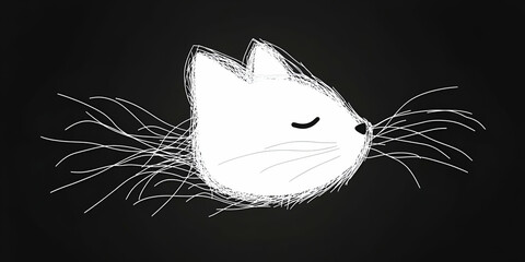 Serene Kitten, A Whimsical Line Art Portrait of a Peaceful Feline Resting, Exhibiting Delicate Whiskers and Soft Fur