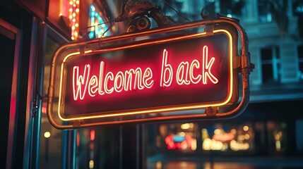 'Welcome back' glowing sign