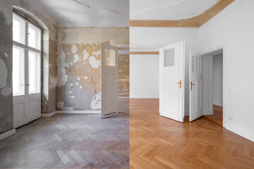 Home Renovation, room before and after renovation - apartment refurbishment