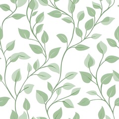 Seamless pattern of sage green vines gracefully sprawled across a crisp white background
