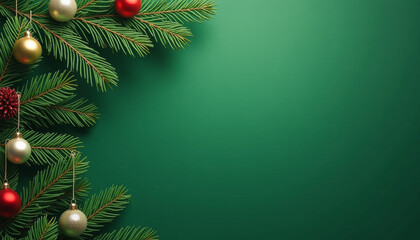 Christmas Decorations on Green Background