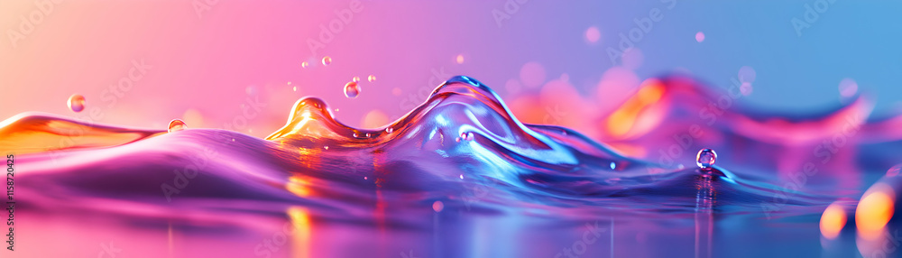 Poster abstract fluid art, vibrant pink and blue liquid waves ripple and flow dynamically across the screen