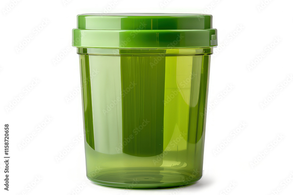 Poster a transparent green container with a lid, suitable for storage or packaging. isolated on white backg