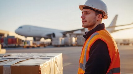 Safety Conscious Airport Worker Managing Cargo Logistics at the Airfield