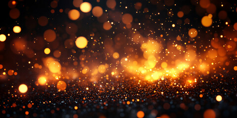 Fototapeta premium Glimmering Glitter, Golden Sparkle Background, Shimmering Dust Creates Magical Festive Atmosphere, Enhancing Celebration with Radiant Hues.