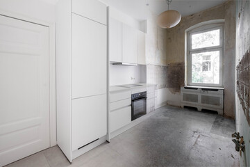 New kitchen before and after renovation - Home Improvement concept -