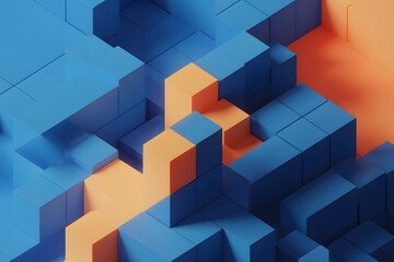 Obraz premium Minimalist Abstract Geometric Composition with Blue and Orange Contrasts.