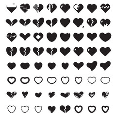 Set of red and black heart in different pose. Love icon set vector. Collection of heart illustration set icons with different style. EPS10 vector.