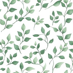 Seamless pattern of sage green vines gracefully sprawled across a crisp white background