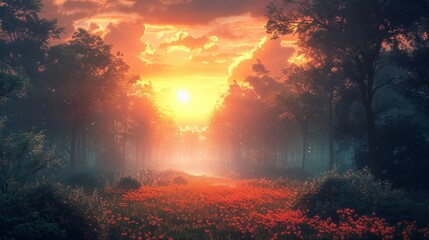 Fototapeta premium A beautiful sunset is reflected in the water of a lake