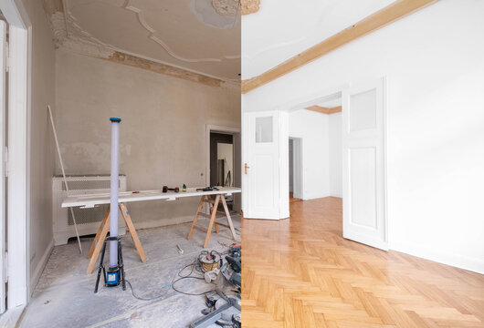 Home Renovation, room before and after renovation - apartment refurbishment