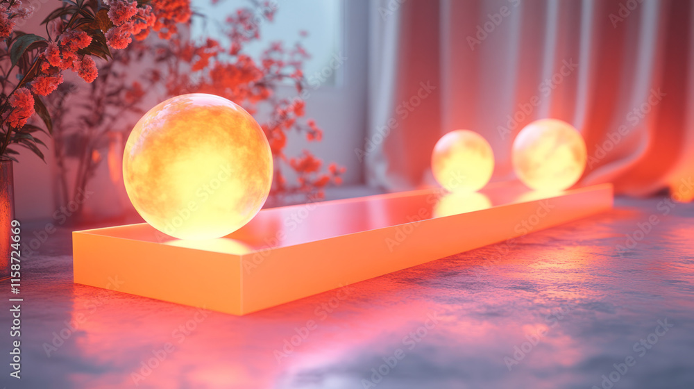 Poster a dynamic hologram of a beam with glowing spheres of different weights at each end, visibly tipping 