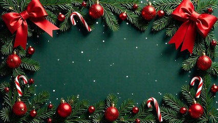 Perfect Merry Christmas and Happy New Year Frame template design. Frame from Christmas tree ball and candy cane with empty space for text. Minimal winter Sale Frame banner. Business xmas Border. 