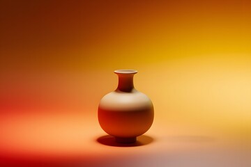 Minimalist ceramic vase on warm gradient background, elegant terracotta pottery in orange sunset glow 3D rendering aesthetic composition.