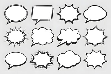 Comic-Style Speech and Thought Bubbles, Variety of Shapes and Designs.
