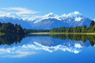 Snow-Capped Mountains Reflected in a Still Lake