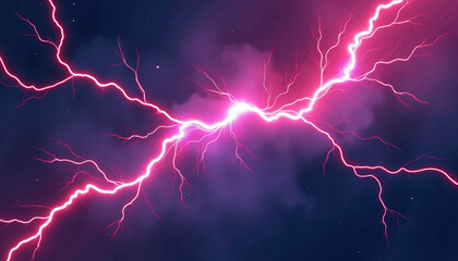 Stunning Pink Lightning Storm in the Night Sky