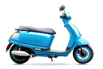 A sleek blue scooter designed for urban transport and leisure. isolated on white background