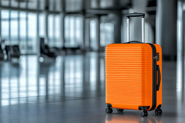 Orange Suitcase in Airport Background Illustration