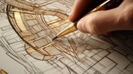 Hand-drawn Blueprint Illustration with Warm Lighting
