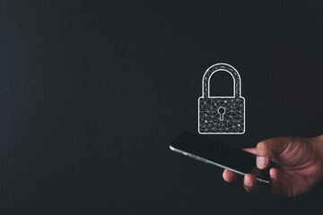 Padlock symbolizing cyber security on a smartphone concept for data protection, secure...